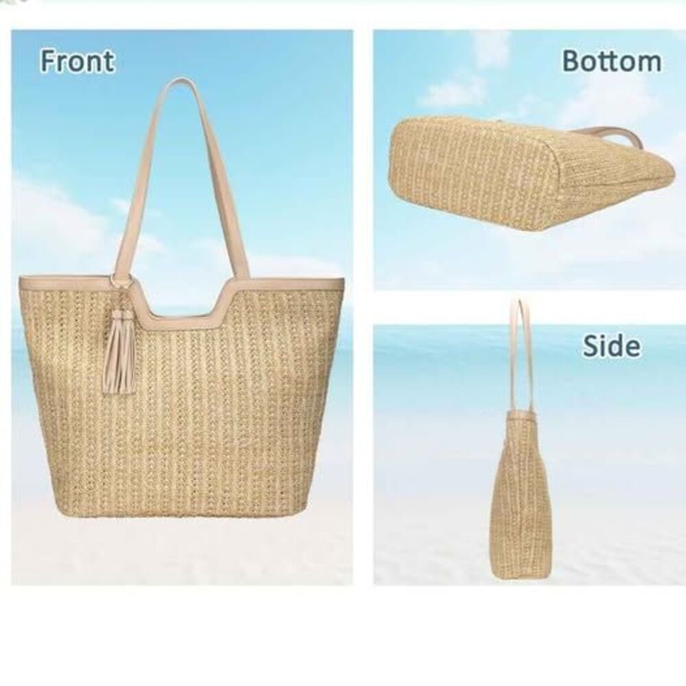 VASCHY Straw Beach Tote Bag